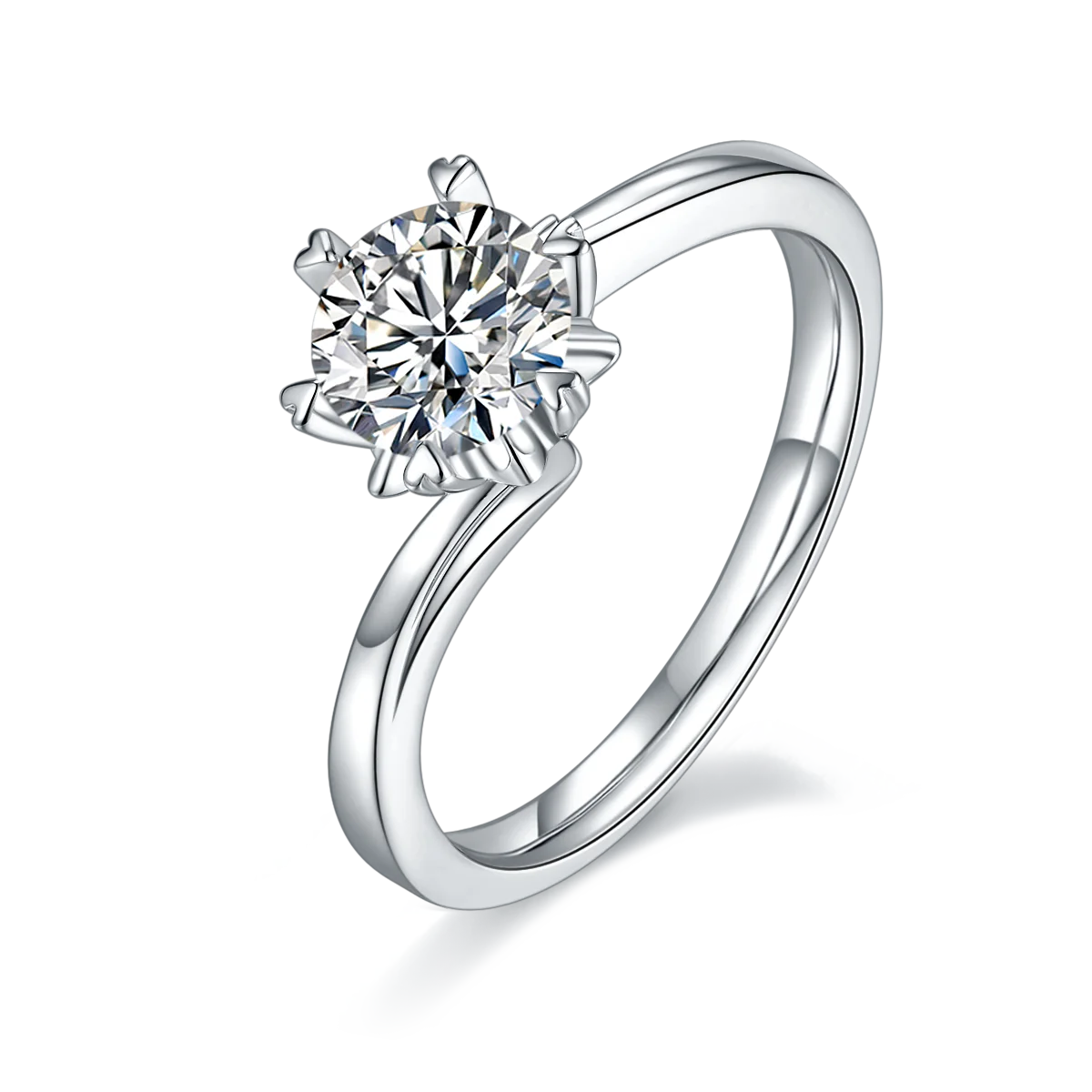 Wish Jewelry Hot Design 1 Carat Round Moissanite 925 Sterling Silver Engagement Ring for Women