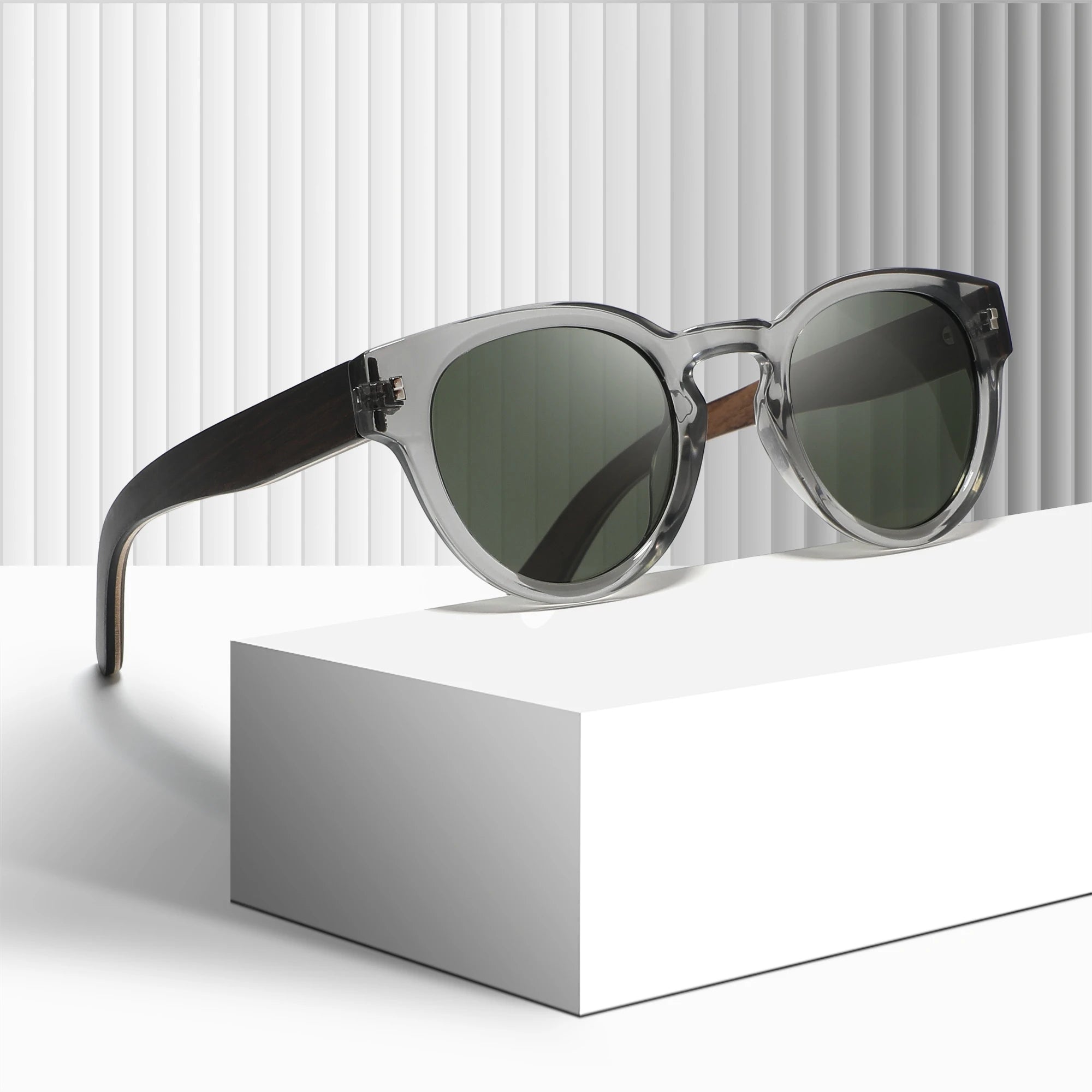 Wholesale Latest Designer Retro Round Frame Spring Hinge Wooden Temple Women Men Shades Sunglasses 2024