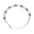 Women's Exquisite Rhodium Plated 925 Silver Bracelet with Natural London Blue Topaz Fine Jewelry for Parties and Gifts