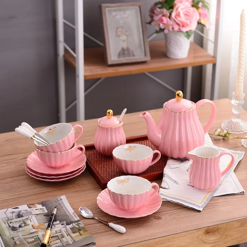 Modern Tea Party Gift Box Packaging Porcelain Coffee Teapot Sets Custom logo Printed Ceramic Tea Pot Set Luxury