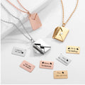 Stainless Steel Card I Love You Metal Engraved Letter Locket Pendant Women Necklaces Two Part Envelope Nameplate Necklace