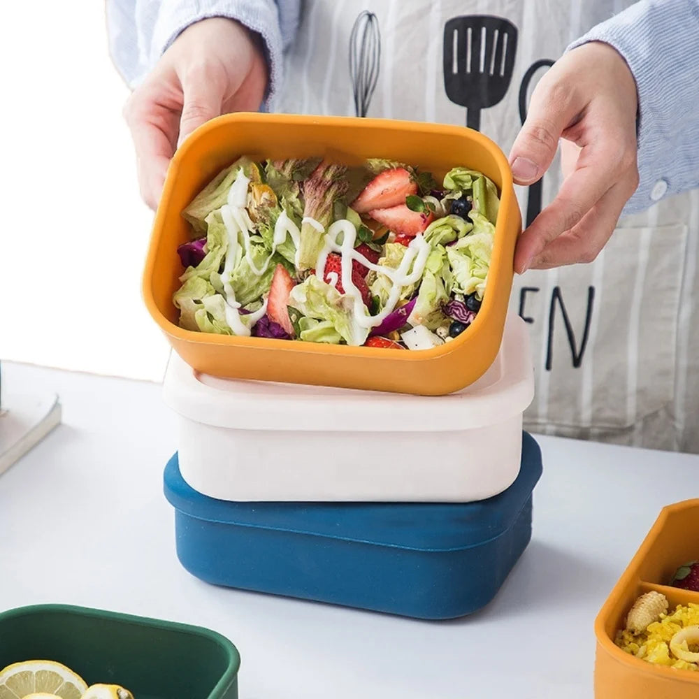 Dropshipping Rectangle Food Grade Silicone Kids Snack Fruit Containers Microwave Safety Bento Lunch Box With Silicone Lid