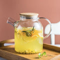 Large Capacity 1000ml Borosilicate Glass Water Pitcher with Removable Bamboo Lid Wide Handle Fruit Lemon Jug