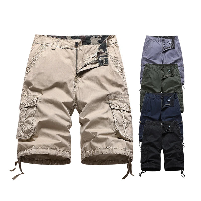 Slim Fit Summer Cargo Shorts for Men 100% Cotton Woven Chino Bermuda Multiple Pockets Cargo Shorts