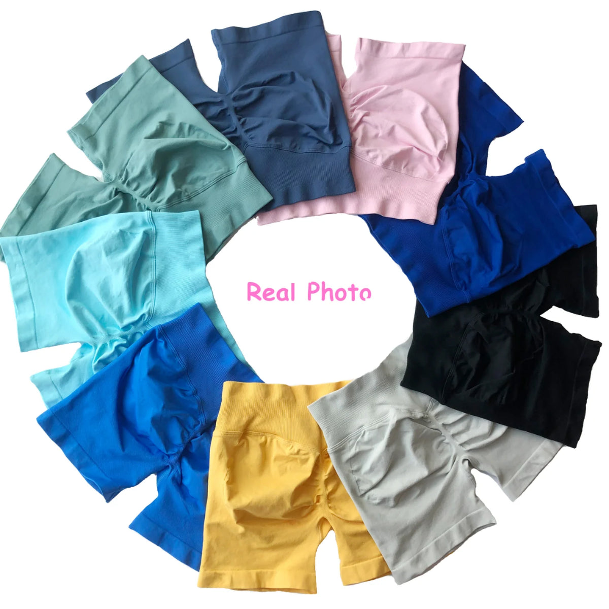 High Stretch & Durable Seamless Flex Scrunch Yoga Gym Shorts New Solid Pattern Booty Running Short Pants MegaBDM