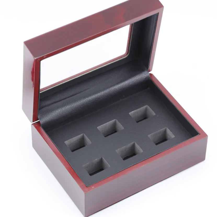 6 Slots Wooden case With Leather and Sponge Can Put Into 6 Pieces Championship Ring 6 Holes Wooden Box
