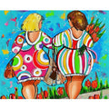 LS Pop Art Canvas 2 Fat Women on the Beach Full Round Diamond Painting Portrait Woman Diamond Dot Painting