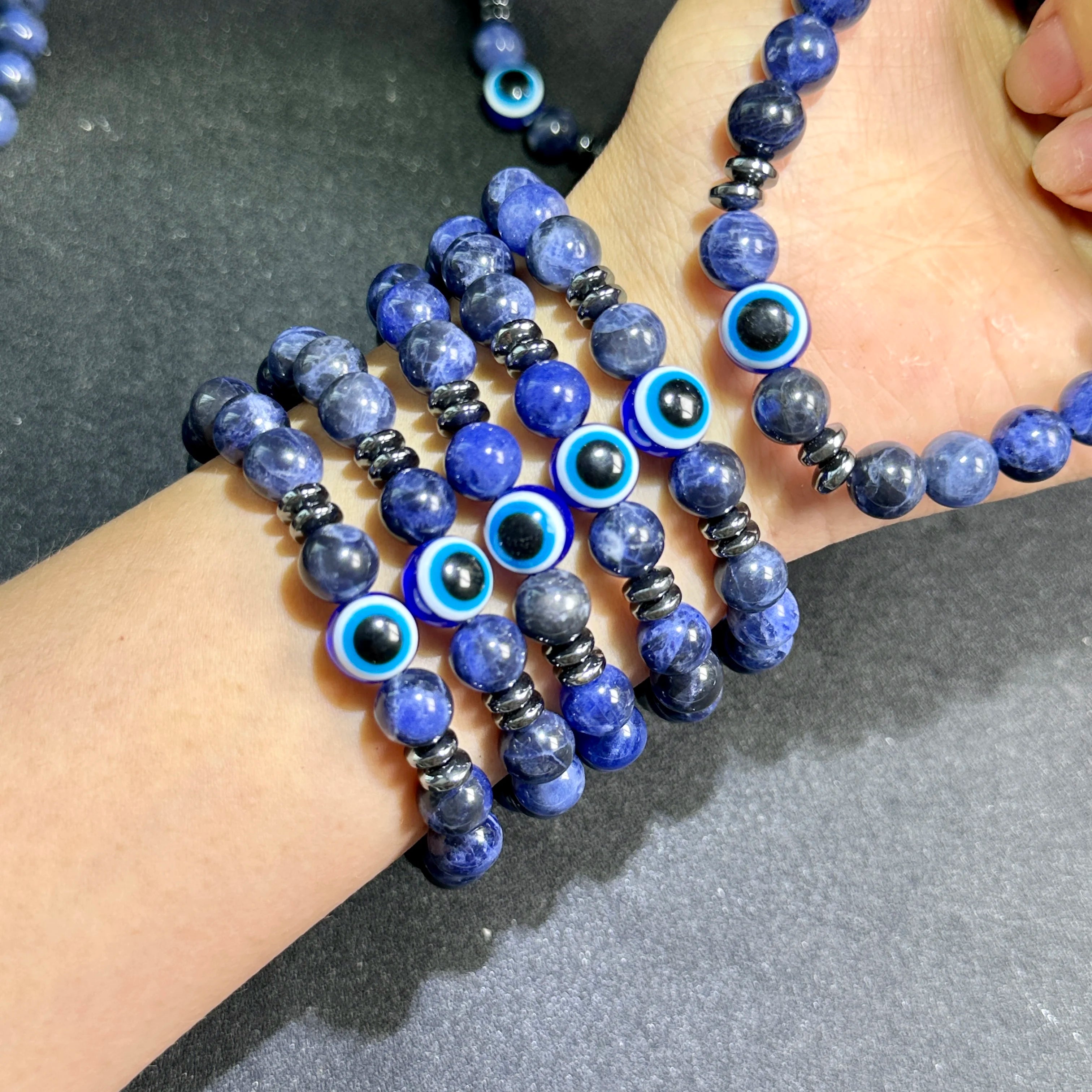 Wholesale Natural Gemstone Jewelry Bead Bracelet Sodalite Evil Eyes Bracelets for Sale
