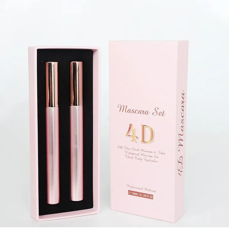 Private Label 2pcs Pink 4D for Mascara Set Long Lasting Waterproof Volume & Lengthening with Cream Primer Comes in Gift Box