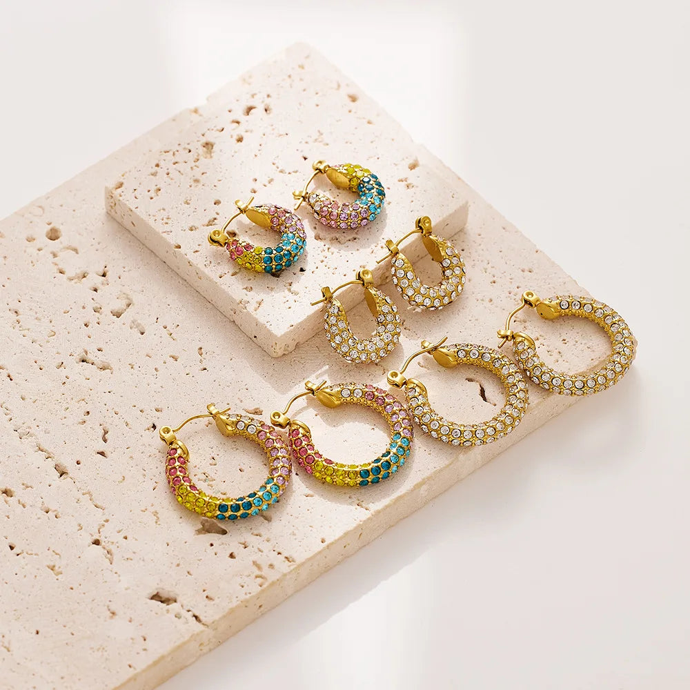 Beimai OEM Stainless Steel Vintage Zircon Gold Earrings