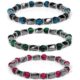 New Arrival Energy Magnet Hematite Twist Beads Stretch Splice Natural Multicolor Tiger Eye Stone Bracelet for Men
