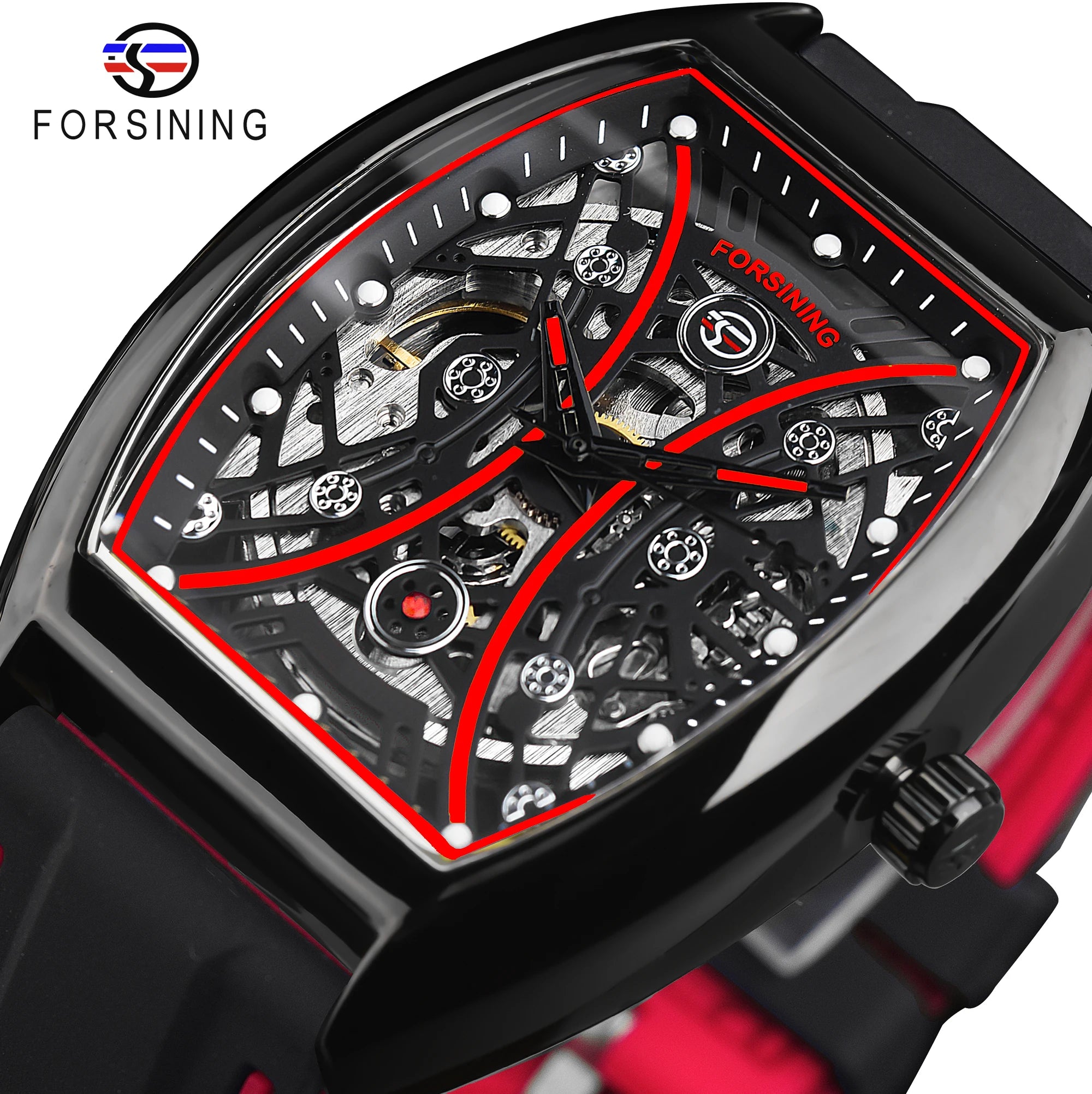 Forsining Fashion Man Luxury Red Design Automatic Mechanical Watches Luminous With Silicone Strap