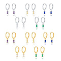 925 Sterling Silver Rectangle Zirconia Hoop Huggie Earrings CZ Pendant Earrings