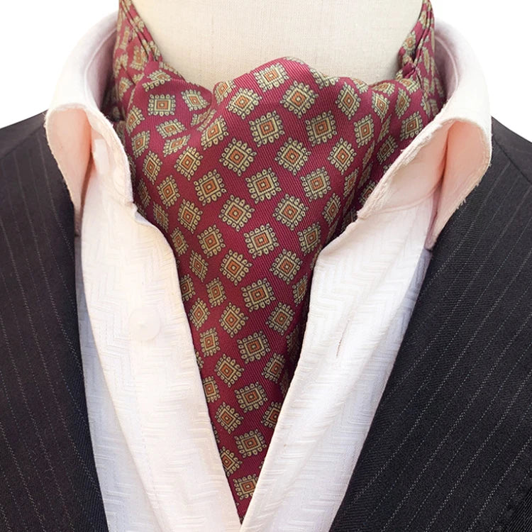 Custom Floral Polyester Embroidery Ascot Men's Vintage Necktie Wedding Floral Ascot Scarf