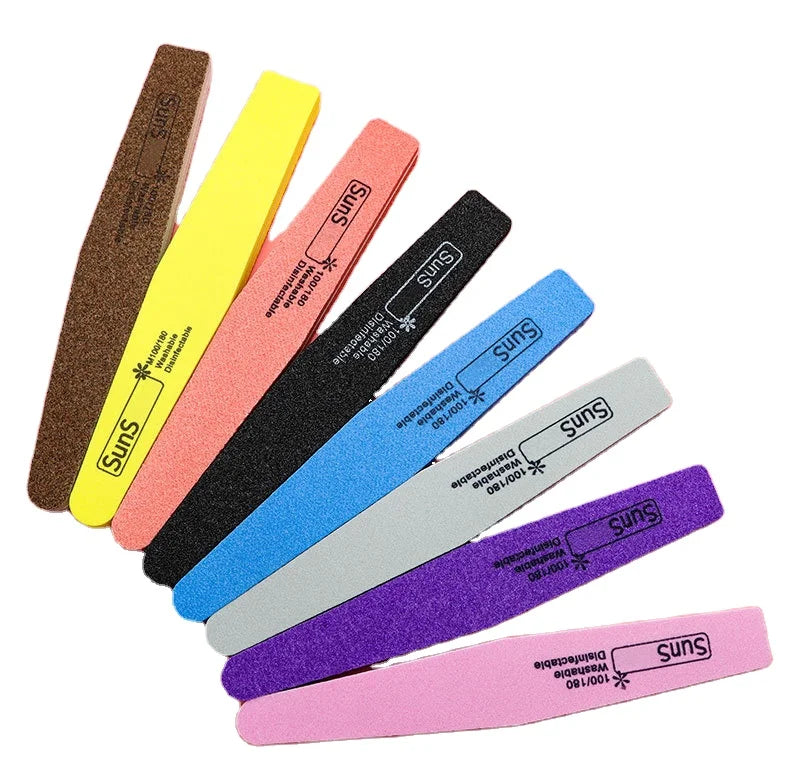 100/180 Double Sided Long Sponge Nail Buffer Sanding Polish Custom Logo Professional Nail File for Nail Tools