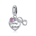 Factory Family Loving Sister Pink Heart 925 Silver Infinite Love Charm Pendant Fit Bracelet Silver Beads Woman Jewelry BSC414