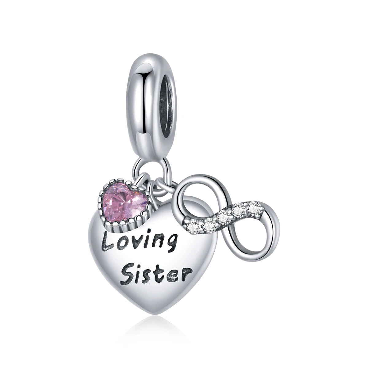 Factory Family Loving Sister Pink Heart 925 Silver Infinite Love Charm Pendant Fit Bracelet Silver Beads Woman Jewelry BSC414
