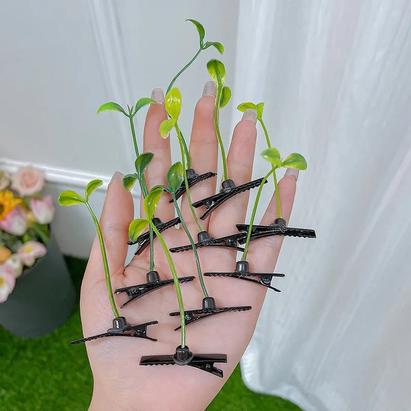 Sweet and Cute Resin Imitation Pearl Green Plant Cherry Shape Hair Clip 8cm Size for Wedding & Valentine's Day