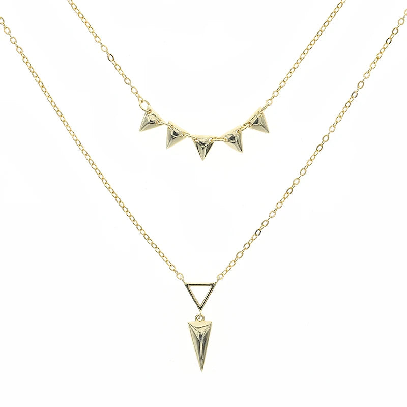 Wholesale Dainty 18K Gold Plated Jewelry 925 Sterling Silver Triangle Shape Double Layer Necklace for Women