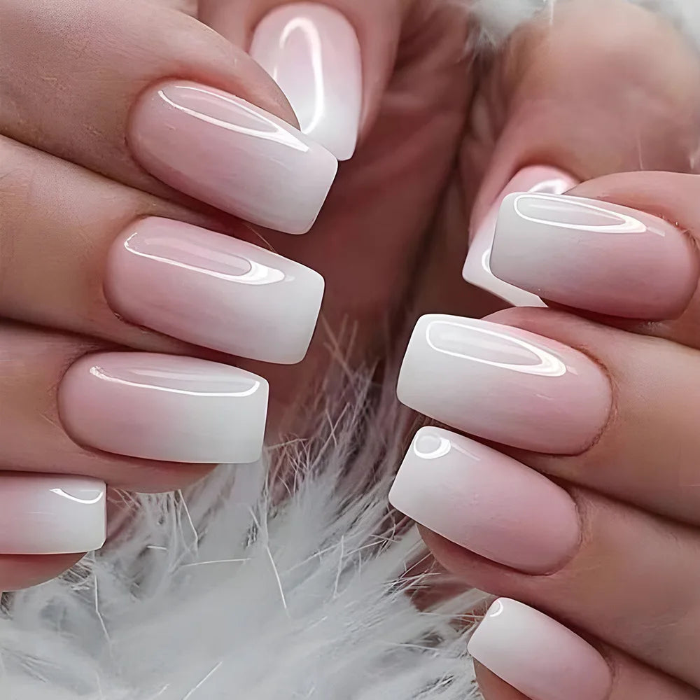 Custom Logo 24pcs Gel Press on Nails Gel Gradient Fake Nails Wholesale Thick Short Nails Press on Tips With Glue