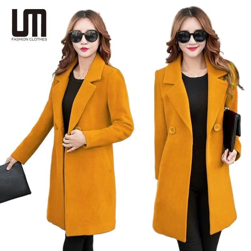 Liu Ming New Trends 2025 Wholesale Autumn Winter Women Solid Color Woolen Mid Length Coat