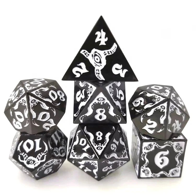 Customizable Font Colors Cthulhu Black Metal Dice Set New Design Polyhedral Acrylic and Plastic Dice Cup for Game and DND Use