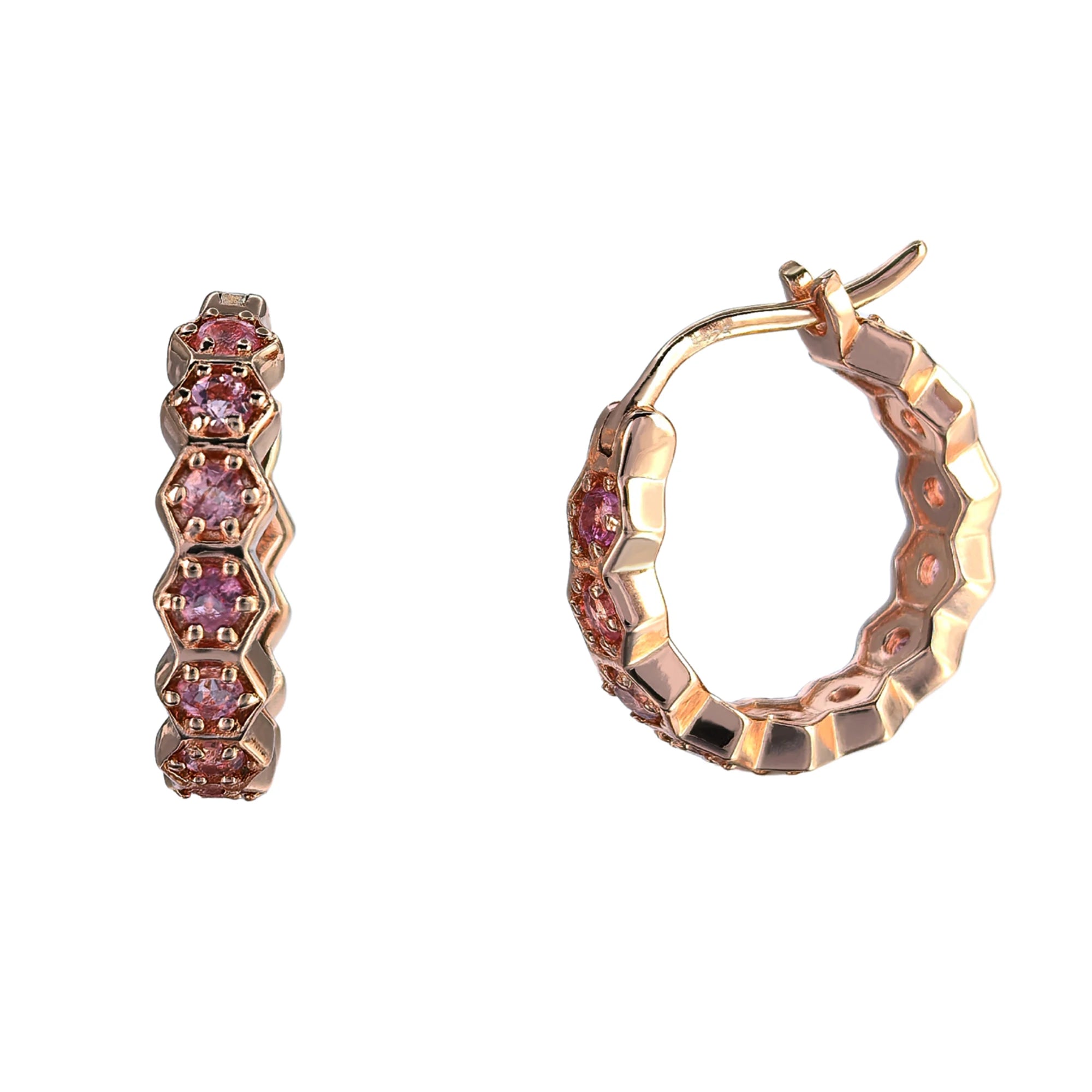 Unique Rose Gold Plated Silver 925 Jewelry Natural Tourmaline Hoop Earrings for Women Birthday Gift Party Wear