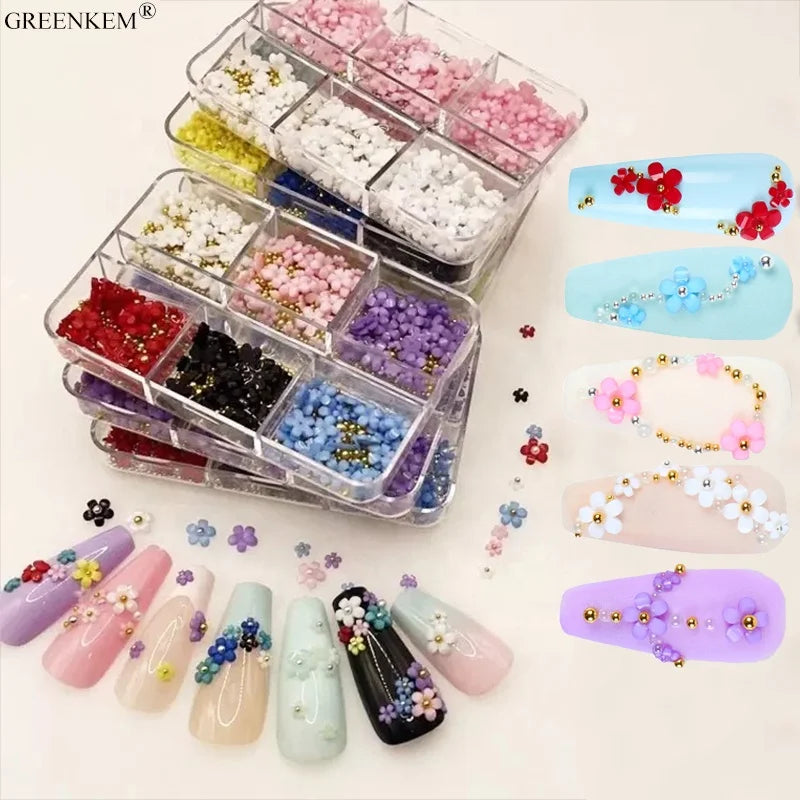 2022 Japan Korea 3D Nail Art Accessories Mini White Flower Nail Parts Pearl Beads Decorations DIY Supplies 3D  Flower Nail Art