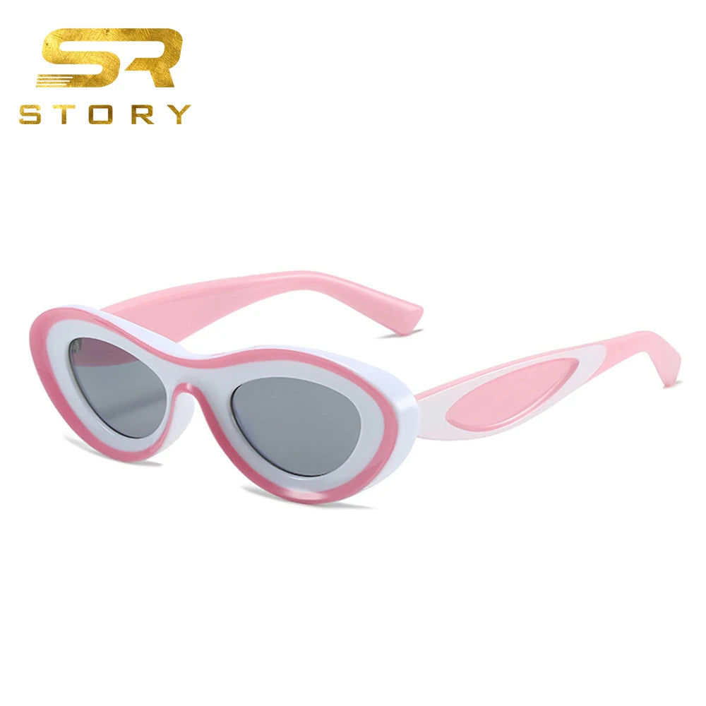 STORY QB2123 Fashion Y2K Green Oval Sunglasses Women Men New Design Trendy Hip Hop Pink Cat Eye Sunglasses Custom Logo