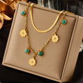 NEW Fashion Simple Turquoise Flower Accessories Necklace Creative Design Double Snake Bone Chain Titanium Steel Fashion Jewelry