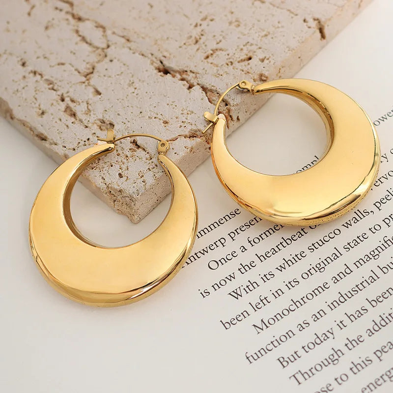 Luxury u shape big earrings chunky exaggerated earings gold plated stainless steel hoop earring