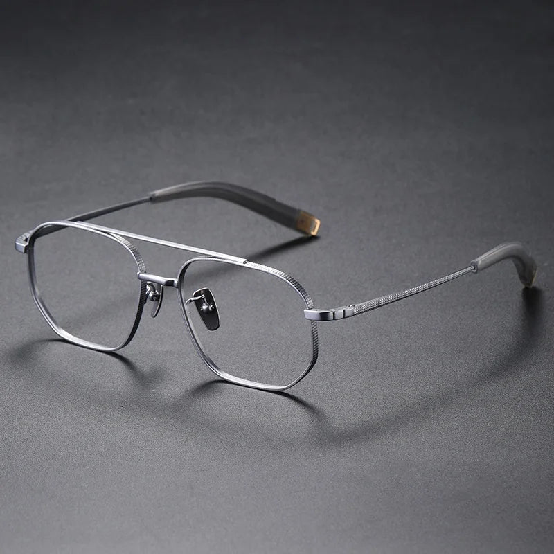 07518 Retro Women High End Double Bridge Silver Frames Glasses Optical Eyewear Japan Titanium Premium Glasses