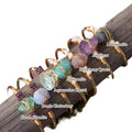 Natural Crystal Stone Nugget Beads Bracelets BangleWire Wrapped Gold Copper Open Cuff Bangles