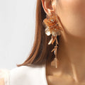 High Quality Metal Flower Earrings Exaggerated Personality Handmade Long Earrings Gold Plated for Women Jewelry