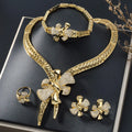 Fashion Dubai Bride Luxury 14K Gold Plated Zircon Knot Bracelet Necklace Ring Earring Jewelry Set