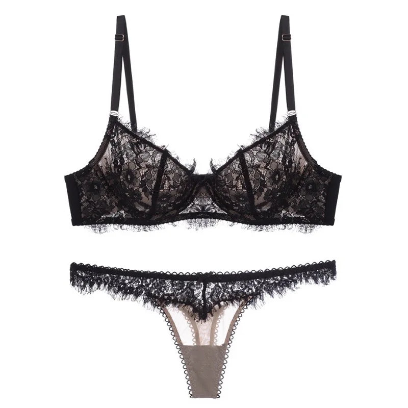 High Quality Underwear Transparent Lace Sexy Bra and Panties Plus Size Underwear