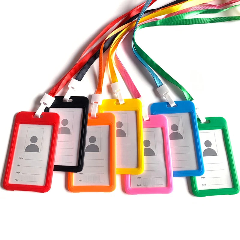 Factory Direct Custom Business Nametag Neck Tool Pu Leather Plastic Staff Id Card Holder and Lanyard
