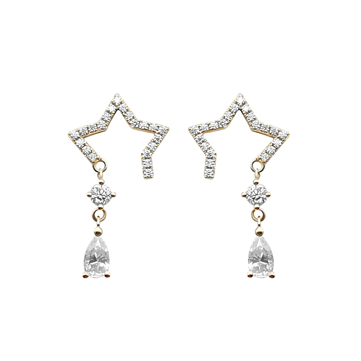 Solid 14K Gold Round Moissanite Heart Stud Earring with Drop Luxury Gold Earrings