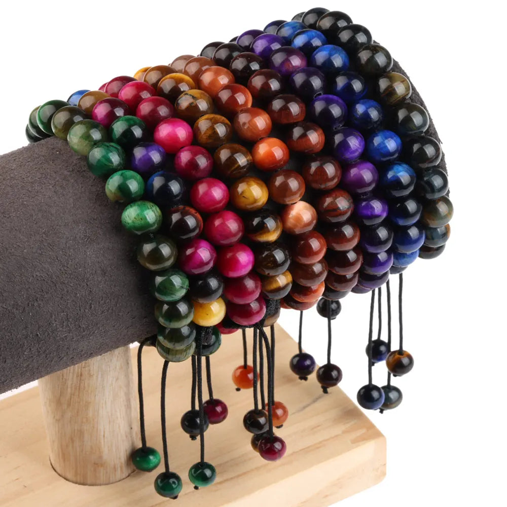 8mm Colorful Braided Macrame Gemstone Tiger Eye Bracelets