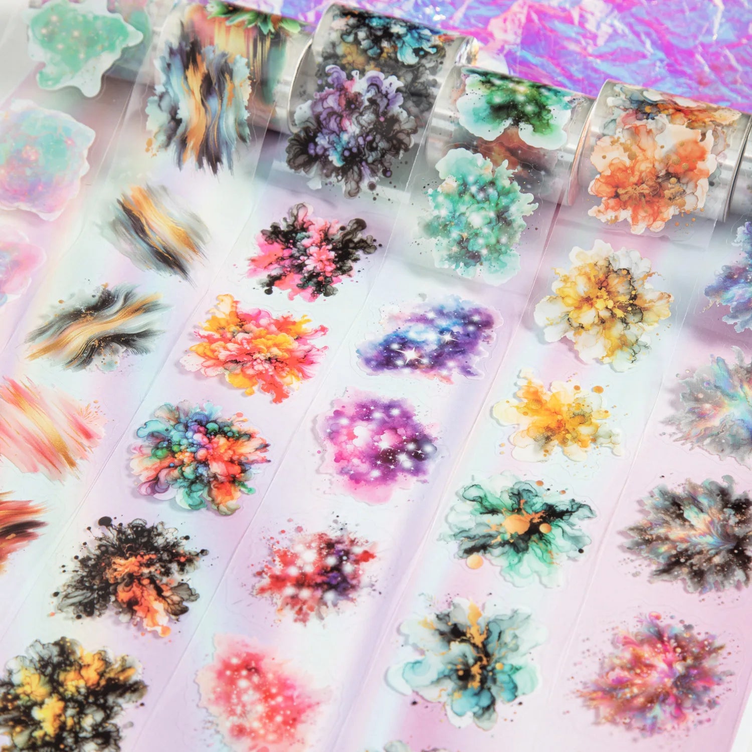 2M/RollPET Tape Colorful Stars and Rivers Series Watercolor Cutting Die Handbook Decorative Material
