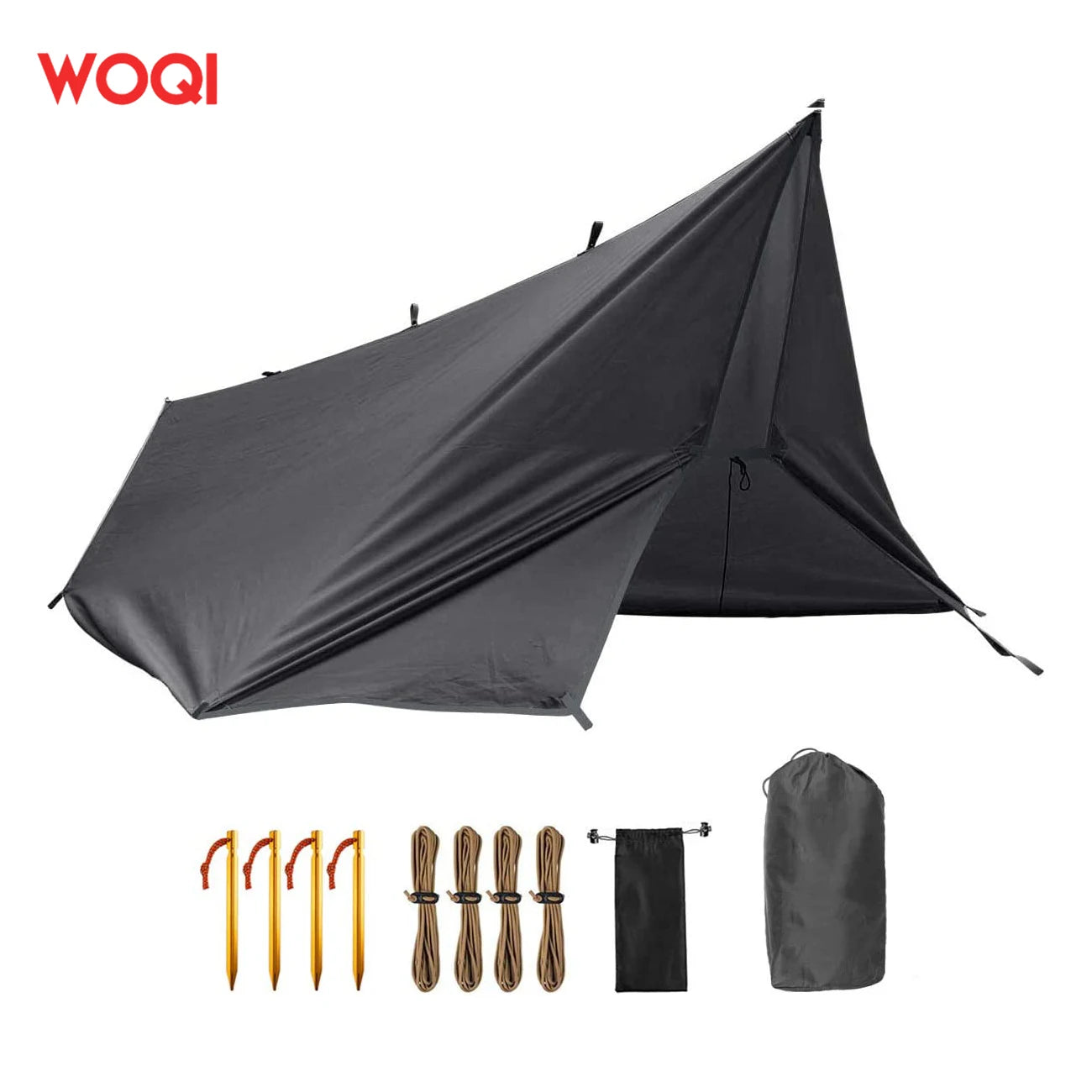 WOQI Waterproof Rain Fly Backpacking Tarp Portable Lightweight Rainfly and Hammock Shelter Camping Tarp