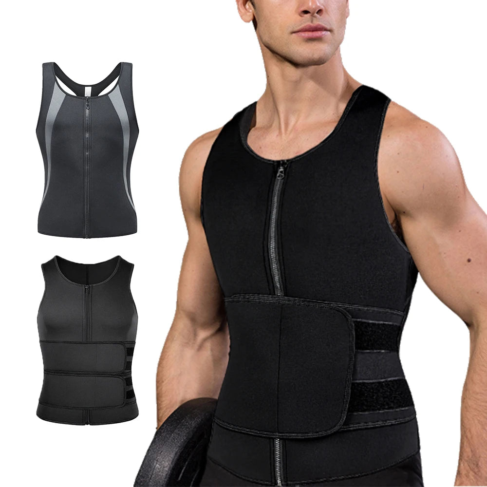 Men's Plus Size Neoprene Zipper Compression Body Shaper Thermal Slimming Vest Breathable Waist Trainer Sauna Suit for Weight