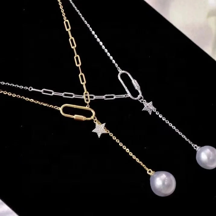N427 9-10mm DIY Natural  Freshwater Pearl Charm Pendant Necklace Chain Accessory 925 Sterling Silver Jewelry for Women