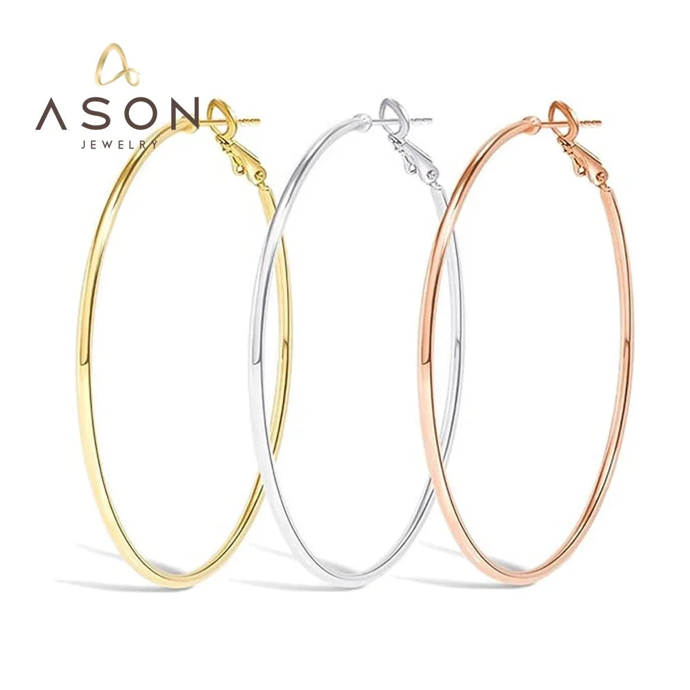 Ason Jewelry Big 18k Gold Plating Stainless Steel Large Hoop Earrings for Women Girls Dainty Hypoallergenic Rose Hoop Earrings