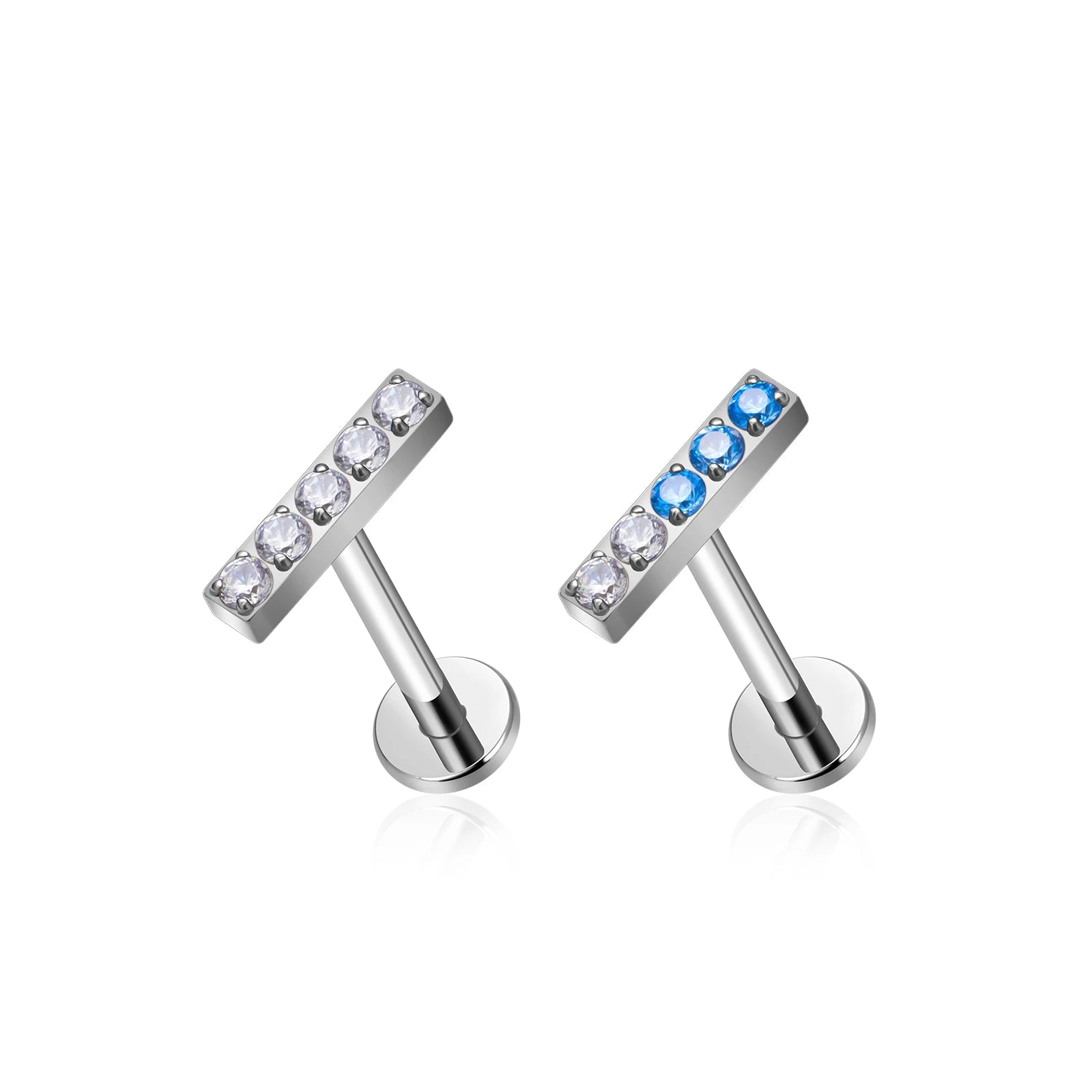 New G23 ASTM F136 Titanium Internal Thread Rectangle Shape Ear Studs Zircon Paved Tragus Helix Earrings Body Piercing Jewelry
