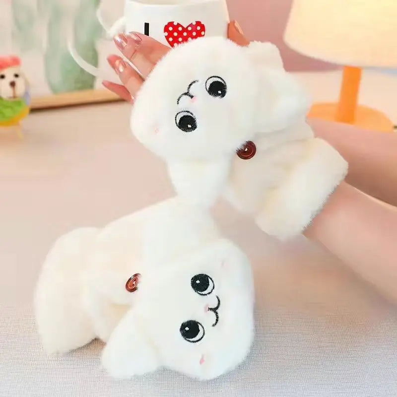 Student Plush Soft Warm Winter Glove Fur Rabbit Cat Mittens Flip Gloves for Women Girls Half Finger Gloves