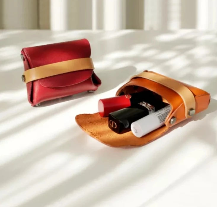 Mini Lipstick Case Portable Solid Leather Wallet Holder Plastic Spray Lip Stick Storage Bag Mini Pocket for Women's Handbag