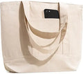 Heavy-Duty Cotton Canvas Totes Grocery Shopping Bags with Front inside Pocket Zippered Top-Free Cloth Bag for Groceries