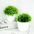 Small Artificial Green Bonsai Grass Plants in Plastic Pot Home Garden Wedding Party Decoration with Ornament & Fake Flowers