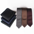 Custom Fashion 6cm Slim Silk Tie Solid Color Black Ties Pocket Square Set Handmade Men Woven Skinny Necktie Dor Wedding Party